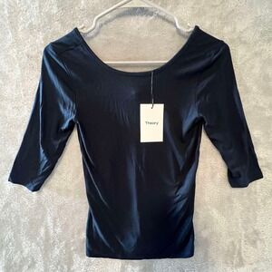 THEORY Size‎ Small Half Sleeve Deep Blue Scoop Neck Jersey T-Shirt NWT MSRP $95